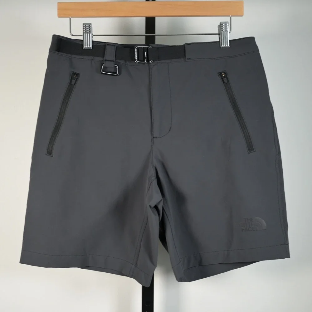 The North Face Mens S Gray‎ Technical Hiking Shorts Built-in Belt Carabiner Long